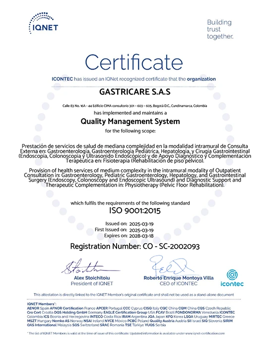 GastriCare: Certificado IQNET Certificado IQNET GastriCare