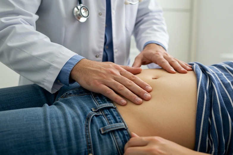 Funciones del gastroenterólogo - Diagnóstico y tratamiento digestivo Médico gastroenterólogo examinando paciente con problemas digestivos